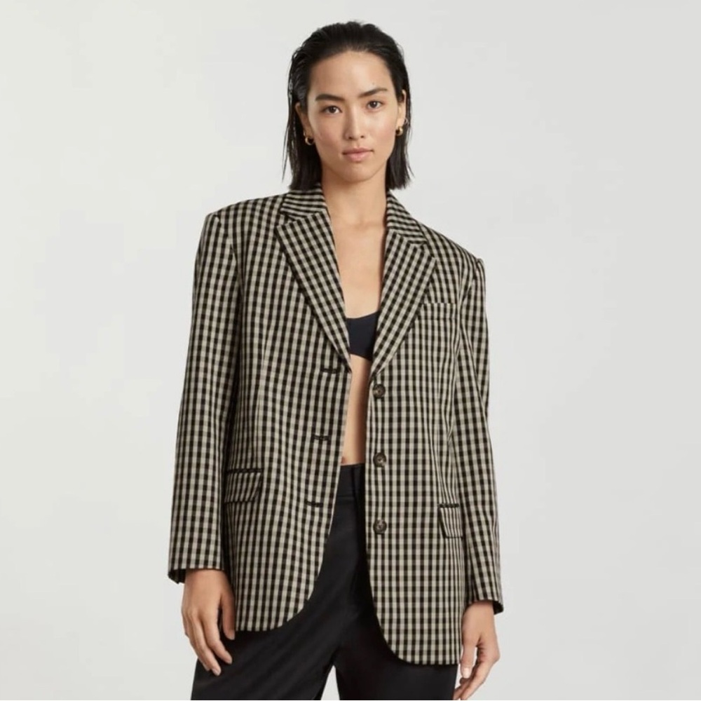 NWOT Everlane Checked Oversized Blazer in Beige and Black.